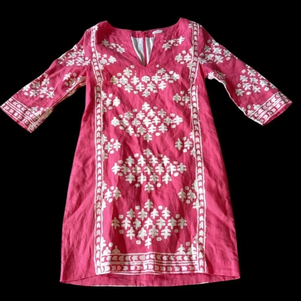 J.Crew coral pink/peach and beige, batik print, tunic style shift dress 2